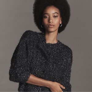 Black Silver Fuzzy cropped Sweater tinsel disco ball s m l one size